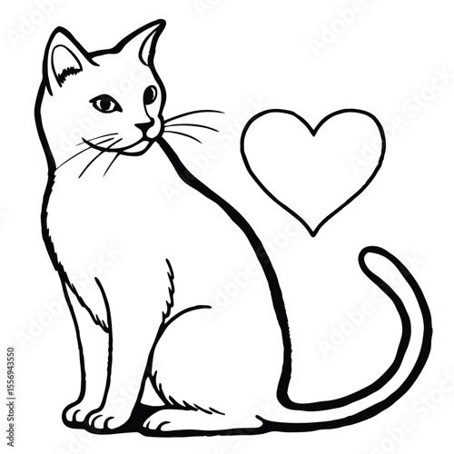 Cat with heart outline feline animal