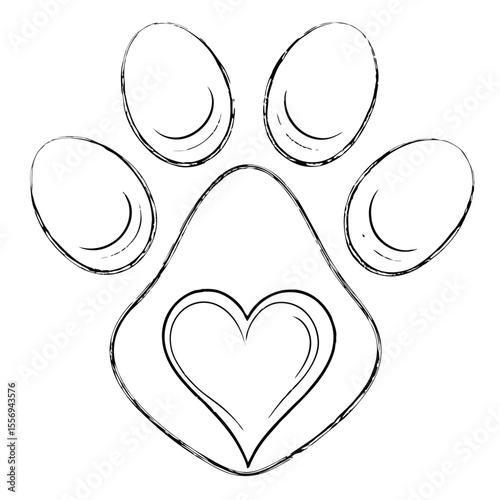 Cute paw print with heart love animal