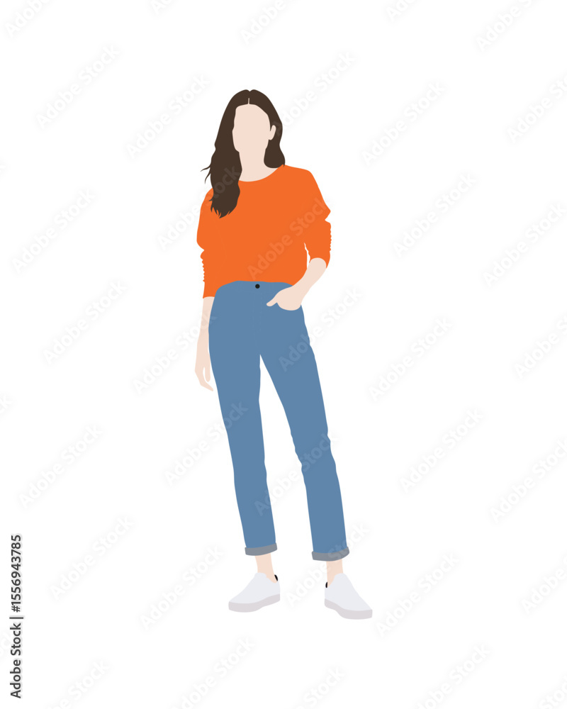 Fototapeta premium Flat vector people and illustration, woman with casual outfit