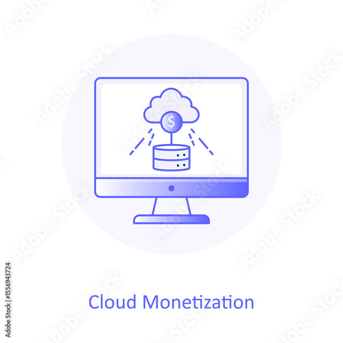 SaaS Monetization Icon, Web Profit System, Cloud Billing, Revenue from Data, Tech Earnings Icon, Online Business Income, Server Revenue Model, Cloud Profit