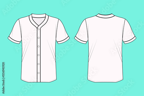 Unisex Black and White Baseball Jersey uniform fashion flat sketch vector illustration template outline CAD mockup.