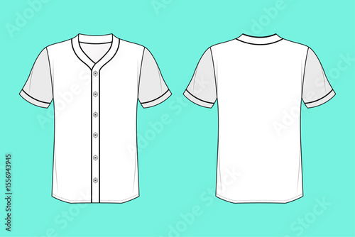 Baseball Tee Jersey fashion flat sketch vector illustration template outline CAD mockup.
