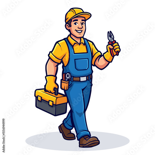 Yellow Blue Service Worker with Toolbox