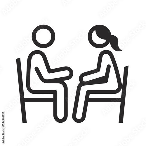 Line art illustration of therapist and patient in session  