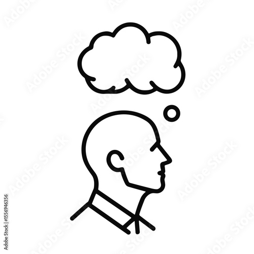 Minimalistic line art illustration of a thought bubble above a head  