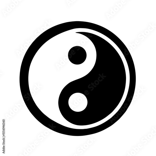Minimalistic black-and-white Yin Yang symbol in geometric style  