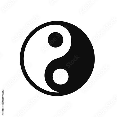 Black and white yin yang symbol in minimalist vector style  