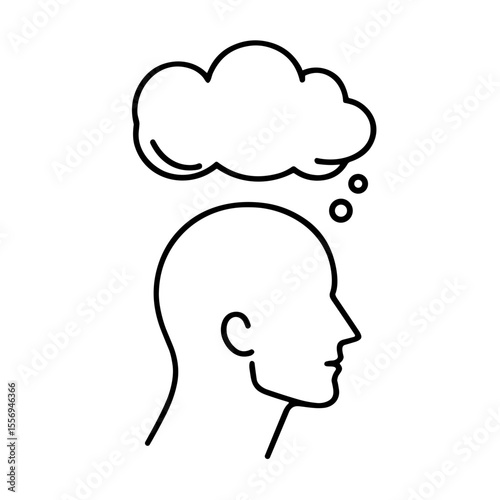 Minimalistic line art illustration of a head with thought bubble  