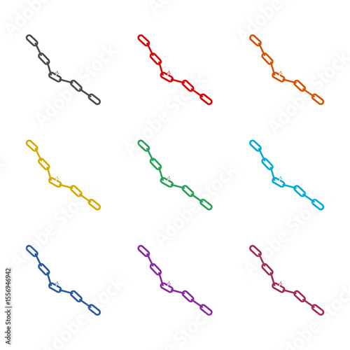 Broken chain icon isolated on white background. Set icons colorful