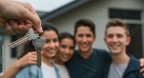 Wallpaper Mural Buying a Home A Group of Friends Receives Keys, Celebrating New Homeownership, Real Estate Investment Torontodigital.ca