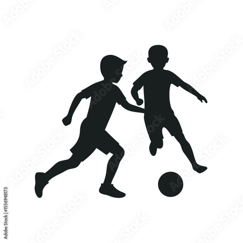 Kids Kicking Soccer Ball Silhouette