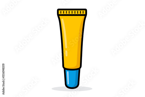 Yellow Tube with Blue Cap for Cosmetic Cream or Ointment, Isolated Vector Illustration