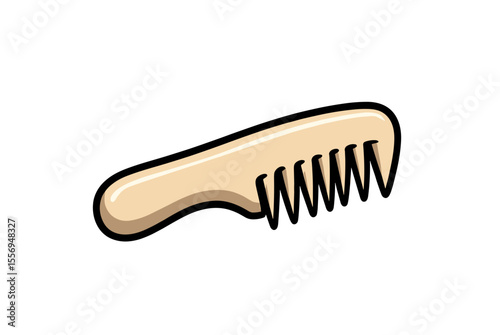 Cartoon Illustration of a Beige Hair Comb with Black Outline and Teeth on White Background