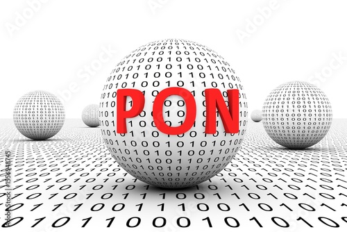 PON conceptual sphere binary code 3d illustration
