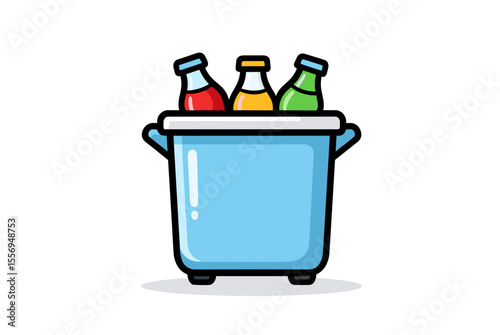 Illustration of a Blue Ice Bucket Filled with Colorful Bottles of Drinks on a White Background