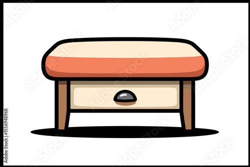 Cartoon Style Bedside Table with a Drawer, Featuring a Simple and Clean Design Illustration