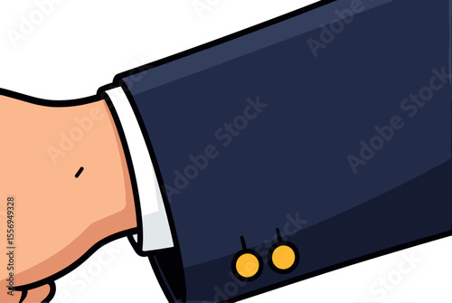 Cartoon Illustration of a Businessman's Arm and Suit Sleeve with Gold Buttons, Close Up View