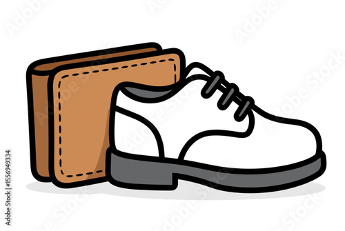 Cartoon Illustration of a Brown Leather Wallet and a White Leather Shoe with Black Sole
