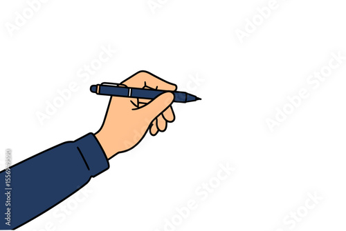 Illustration of a Hand Holding a Pen Ready to Write or Draw on a Blank White Surface
