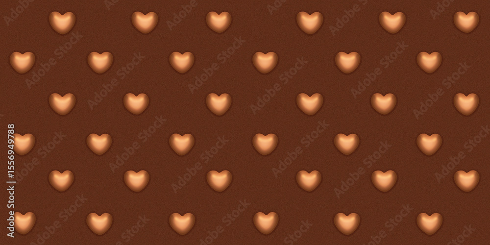 Fototapeta premium emboss golden heart on red brown pastel sand textured paper seamless pattern. modern and vintage style wallpaper .