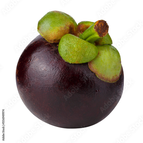 Whole mangosteen with purple rind isolated on a transparent background