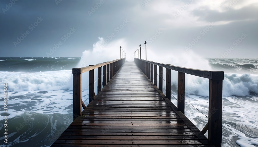 Fototapeta premium Wooden pier in a stormy sea