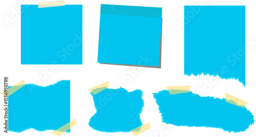Blue Paper sticky note. Colorful torn paper pieces in various shapes. Torn paper in a rectangle shape. paper scrap with torn edges
