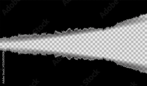 horizontal torn black paper with soft shadow. Gap ripped in black paper. Blank mockup for text or message.  Creative paper template with empty space

