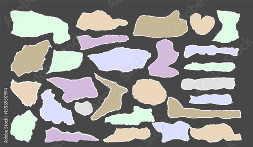 Realistic torn paper. Torned memo templates. Ripped paper strips. Sticky newspaper clip art. notebook page with torn edges. Torn paper textures in various shapes
