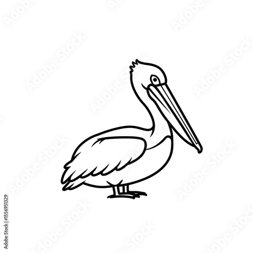 Outlined pelican standing with long beak profile silhouette