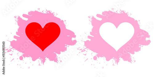 Heart love shapes with grunge splashes and ink splatters vector, combining affection with a raw, artistic, distressed feel. Great for edgy romance, expressive art, or textured design elements