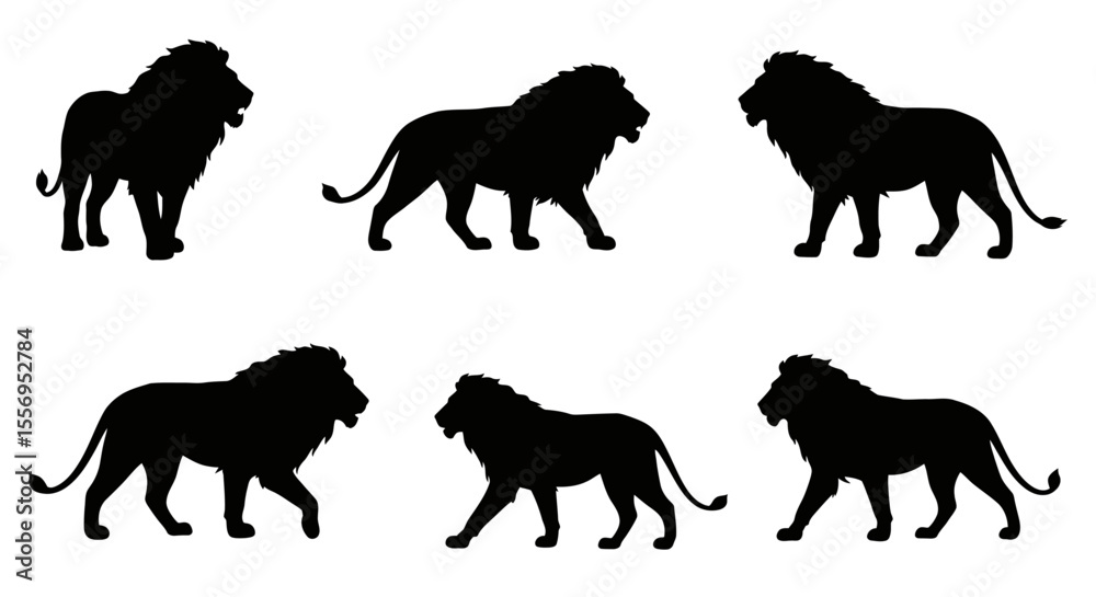 Obraz premium Black vector animal silhouettes collection featuring horses, dogs, cows, and other wild and farm mammals