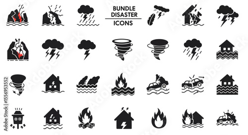 A collection of black fire icons and a monster silhouette for Halloween design