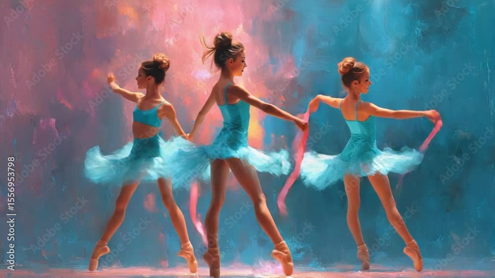 Elegant ballet dancers gracefully perform with flowing ribbons in a stunning visual display