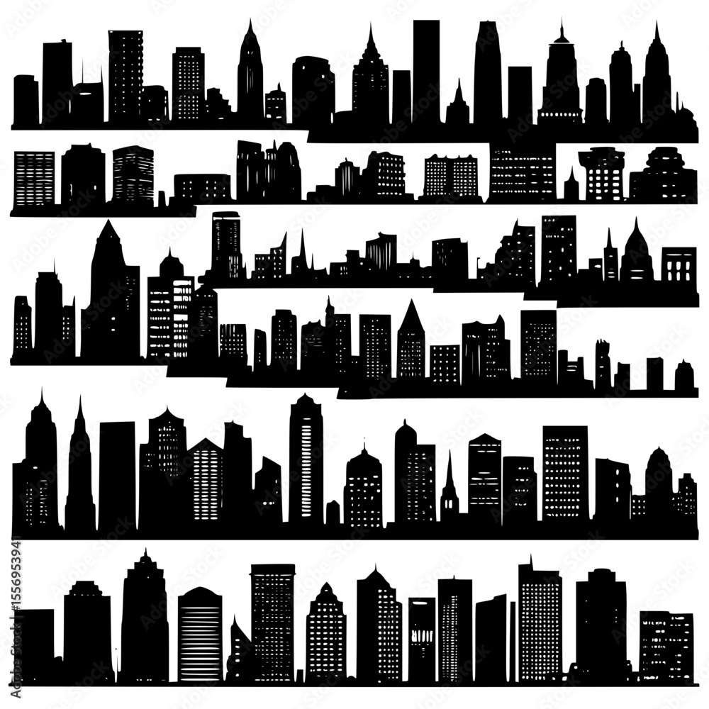 Fototapeta premium Flat city skyline with basic rectangular buildings
