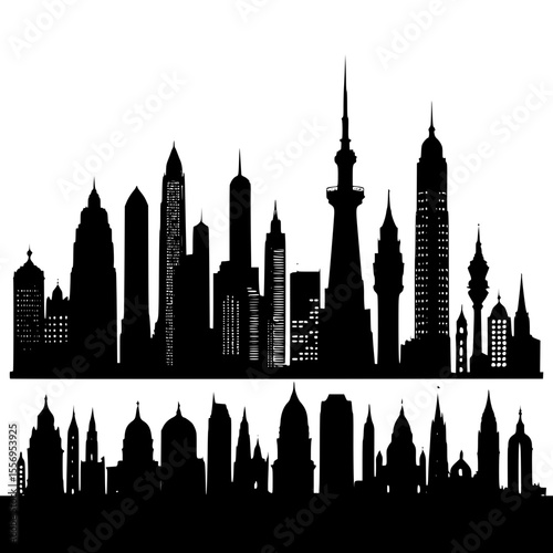  city skyline with tower and dome shapes