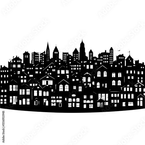  Silhouette of houses on a hill in a city