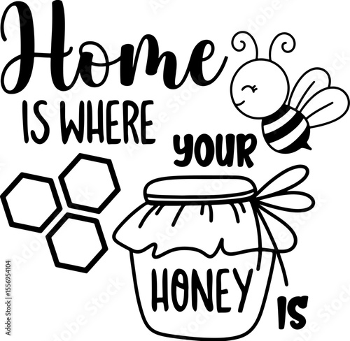 Vintage vector illustration of a honey jar with a bee