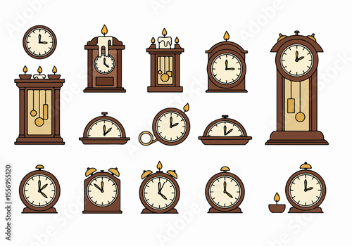 Collection of Vintage and Antique Clocks Illustration