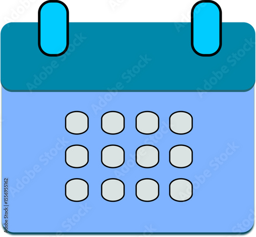 Bright blue calendar animated icon with white date box details, looks modern and simple, gives a professional and easy-to-read feel for an attractive digital display.