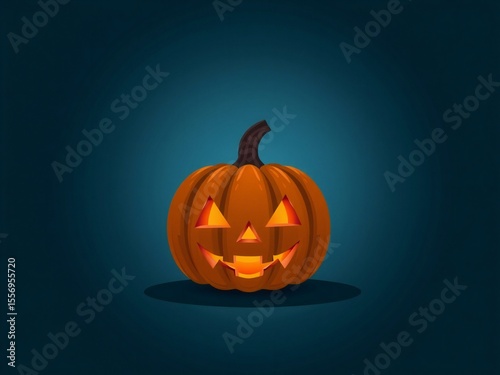 Glowing jack o lantern halloween decoration on a dark blue background