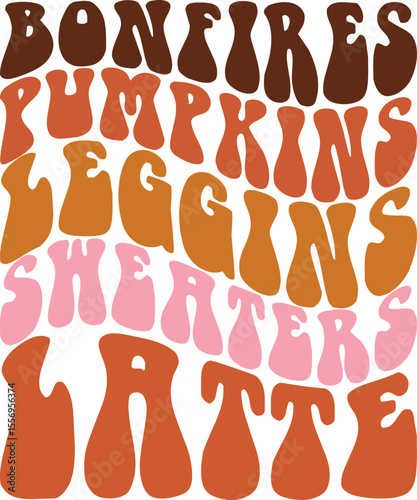 bonfires pumpkins leggings lattes, retro thanks givin svg design