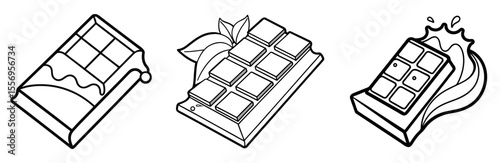 Chocolate Bar Vector Set: Cocoa, Sweet, Dessert, Candy, Bite, Swirl, Minimalist Line Drawing