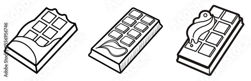 Chocolate Bar Vector Set: Cocoa, Sweet, Dessert, Candy, Bite, Swirl, Minimalist Line Drawing
