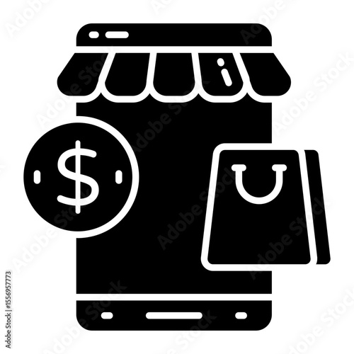 A solid design icon of online shop