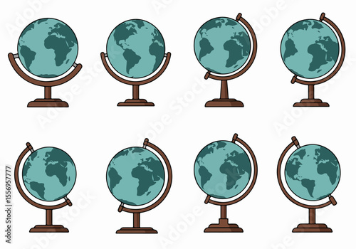 Set of Various Illustrations of a World Globe on a Stand for Education and Geography