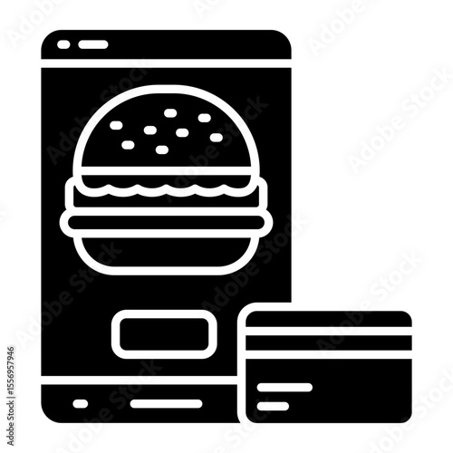 Glyph design icon of mobile burger order