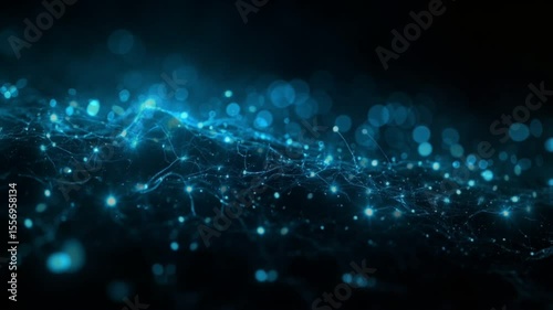 Digital Connection: A captivating image showcases a mesmerizing network of interconnected digital particles, illustrating the essence of the modern digital world.