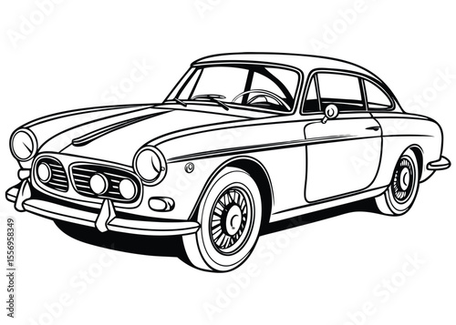 Classic automobile vintage car line art design black and white vehicle transport vector illustration