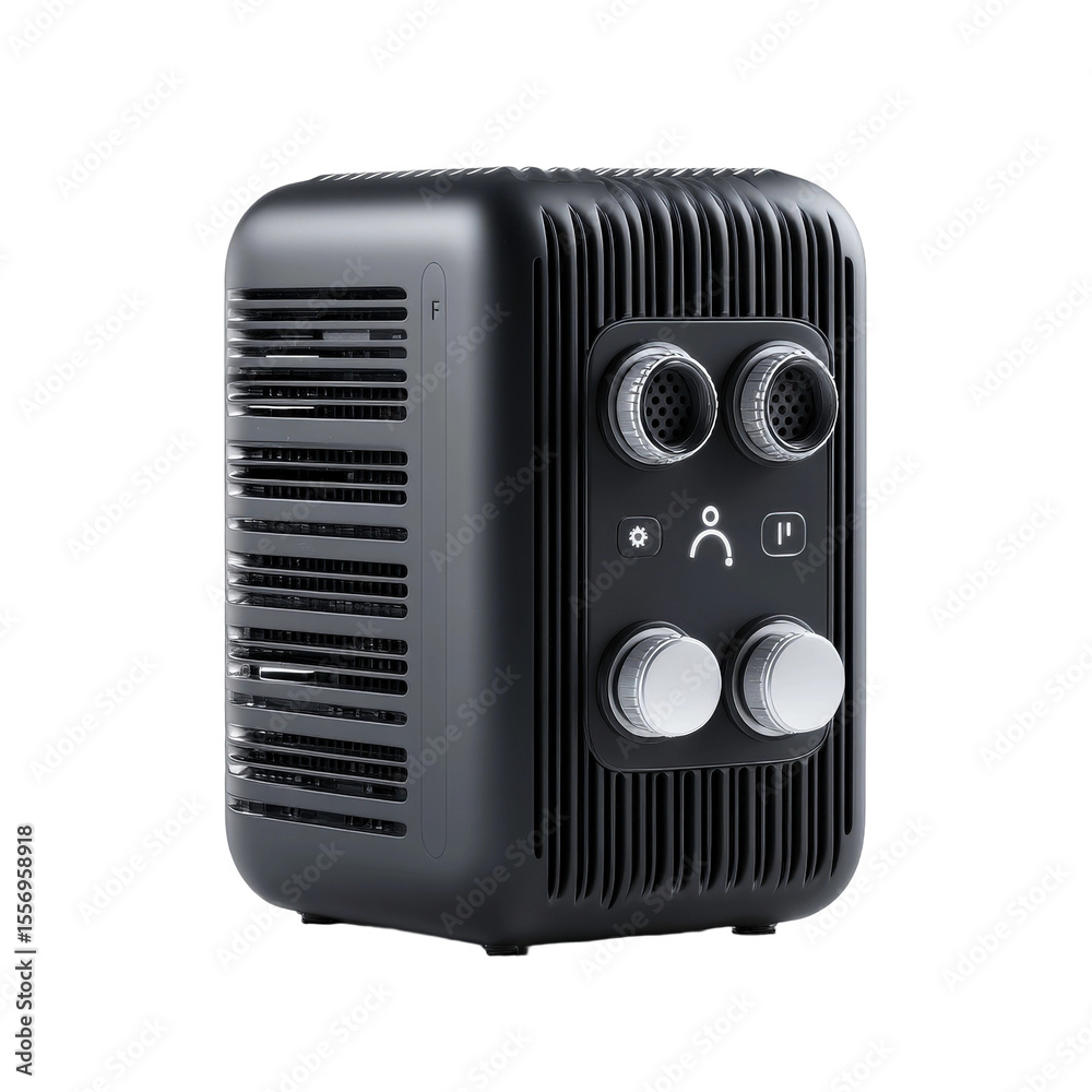 Fototapeta premium Compact Black Electric Device with Control Buttons and Vents for Modern Living Spaces and Home Technology Solutions